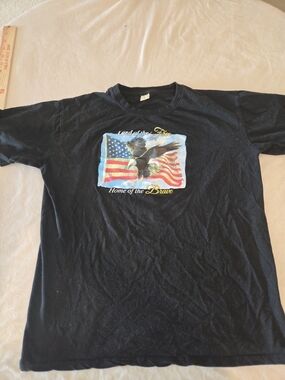 Vintage Men's Black Graphic Eagle T‑Shirt - Patriotic Print Land Of The Free